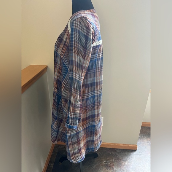 Anthropologie Holding Horses Abita plaid button lace trim shirt dress. Size XS - Picture 5 of 16